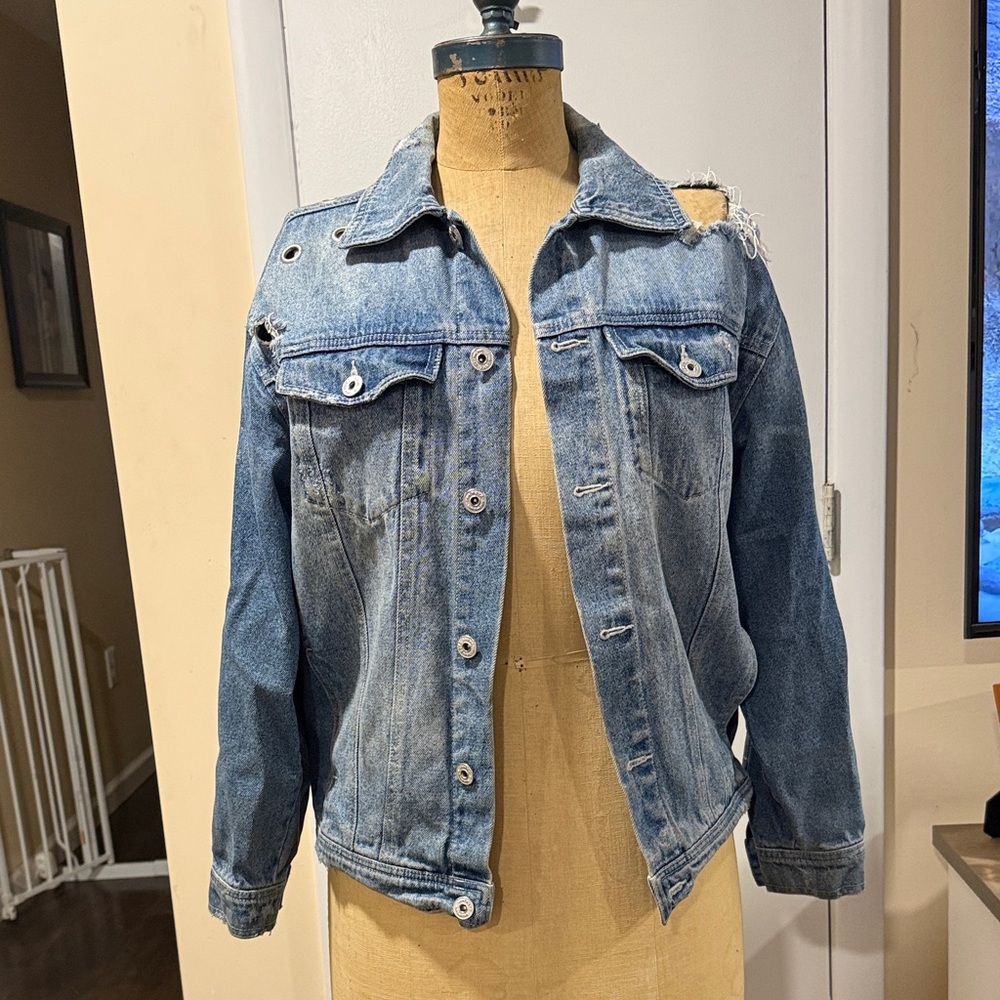 Zara Denim Jacket Distressed